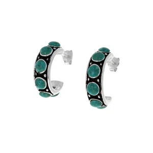 Sterling silver earrings, Turquoise Studded Hoops, Hoop Earrings, 925 - Picture 1 of 2