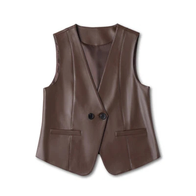 Spring Short Women Vest PU Leather Vest Suit Sleeveless Ladies Leather Waistcoat - Image 1 of 4