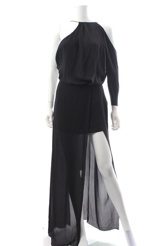 Acne Studios Emile Maxi Abito Asimmetrico in Chiffon di Seta Nero