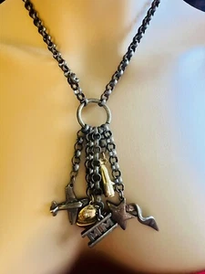VTG Charm Necklace With 5 Hanging Metal Charms On 18” Chain - Picture 1 of 10