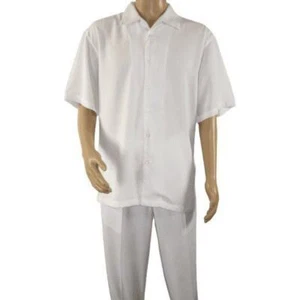 Mens INSERCH 2pc Walking Leisure Suit Shirt Pants Set Short Sleeves 9356 White - Picture 1 of 14