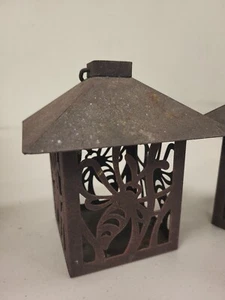 2 PREOWNED Leaves Tealight Candle Lantern With Stand 7" - Picture 1 of 3