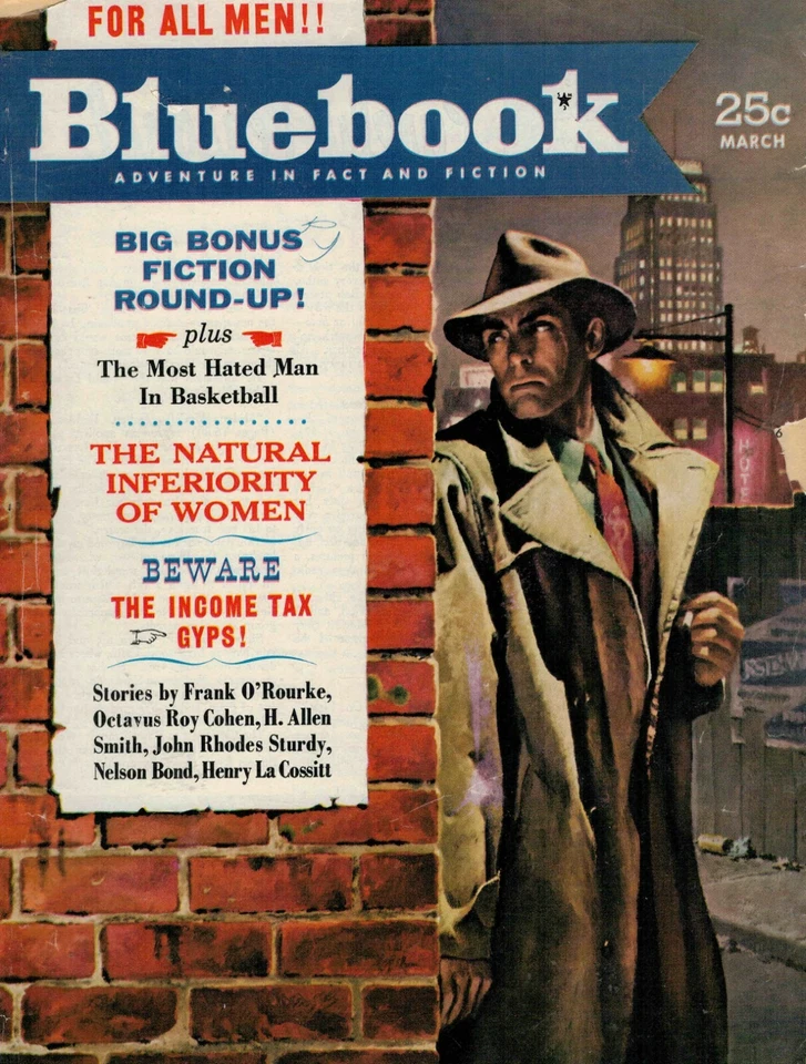 Винтажный BLUEBOOK PULP - март 1954 - GLENN GROHE крышка - хорошая форма - см. фото - Изображение 1 из 1