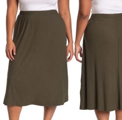Catherine Maladrino Woman Rib Knit Midi Skirt In Grape Leaf Size 2X Lightweight  - Image 1 of 4