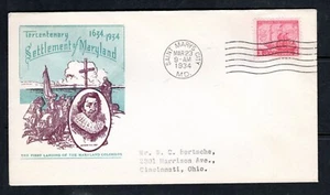 Sc #736 Ioor M-10 1934 Saint Marys City, MD Maryland Tercentenario FDC - Imagen 1 de 2