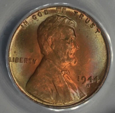 1944-D  .01  ANACS  MS 65 RB  Lincoln Head Cent, Lincoln One Cent - Image 1 of 3