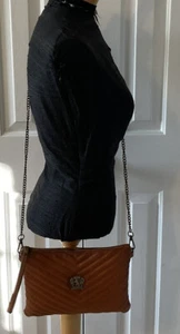 Pratesi Firenze Brown Quilted Clutch/Crossbody Bag Genuine Leather Made In Italy - Picture 1 of 12