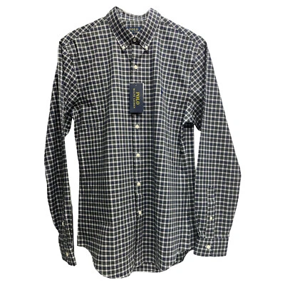 Camisa de vestir Polo Ralph Lauren manga larga verde marino a cuadros calce ajustado elástica $115 Foto 1 de 4
