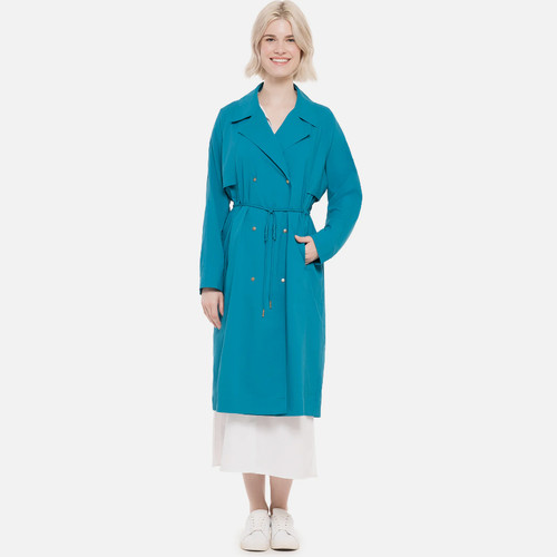VETEMENTS Coolibar UPF 50+ Giacca da Sole Donna Miami Blu Teal Trench Coat L Protezione Solare
