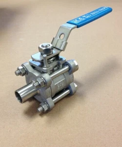 3/4" 3 Piece Full Port Ball Valve Weld Ends 316 Stainless Steel Sanitary WOG1000 - Picture 1 of 5