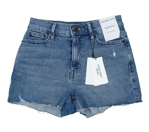 Pantalones cortos de jeans Calvin Klein de altura cruda con dobladillo azul B4 HP - Imagen 1 de 10
