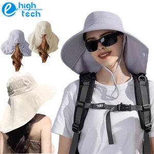 Women Ponytail Sun Hat w/ Neck Flap Foldable Summer Wide Brim Cap UV Protection - Picture 1 of 10
