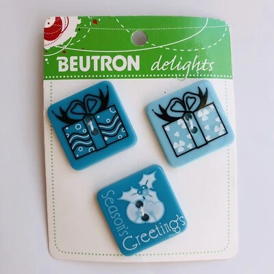 3X Christmas Seasons Greetings Buttons Blue 27mm DIY Gift Crafts Decorations - Image 1 of 4