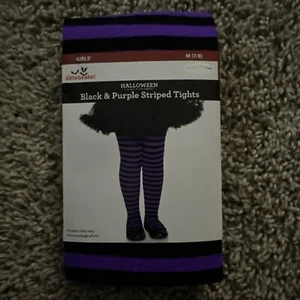 Black & Purple Striped Tight for Children, Girls Size Medium (7/8) - Picture 1 of 5