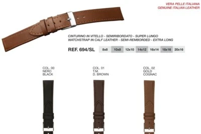 CINTURINI OROLOGIO XL LUNGHI, VERA PELLE VITELLO ITALIA ATTUALI da 8 a 20 mm - Immagine 1 di 4