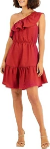 Bar III Ruffle Mini Dress One Shoulder Party Cocktail Red Women Size X Small - Picture 1 of 5