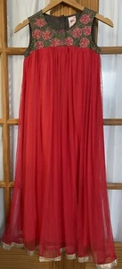 Max Girl’s Maxi Dress 9-10 Red Mesh Floral Embroidery Sleeveless Party Holiday - Picture 1 of 11