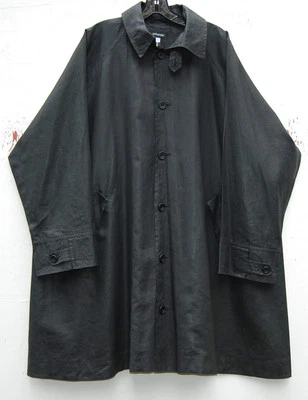 Eskandar BLACK Size (2) 86% Linen, 14% PU 36"  Long Rain Coat  - Image 1 of 4