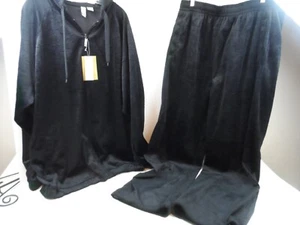 Godbody Schwarz Geprägter Velours Polyester Kapuzen Jogginganzug Anzug Herren - Gr. 2XL - NEU - Bild 1 von 11