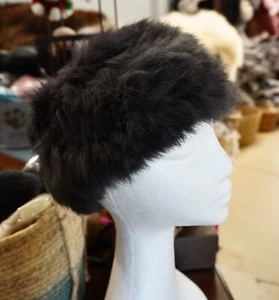 A Super Soft & Warm Dark Grey Rabbit Fur Head Warmer Scarf - Picture 1 of 4