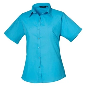 Premier Short Sleeve Poplin Blouse / Plain Work Shirt PR302 Turquoise - Picture 1 of 1