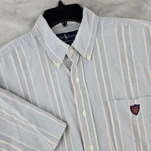 Vtg Polo Ralph Lauren Tilden Crest Shirt Mens Medium Seersucker Short Sleeve - Picture 1 of 8