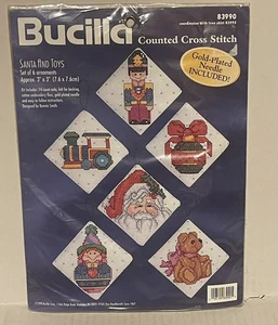 Juego de 6 adornos vintage de juguetes de Papá Noel de punto de cruz Bucilla #83990 - Imagen 1 de 2