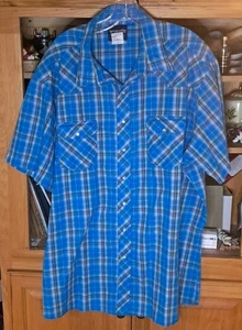 Wrangler blau kariert Perlen Druckknopf Western SHIRT Kurzarm 3X - Bild 1 von 8
