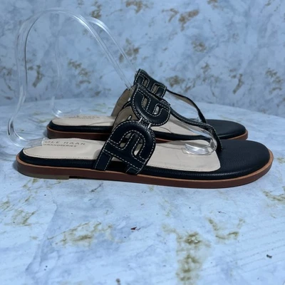 Cole Haan Anoushka Mujer Talla 7.5 Zapatos Negro Marrón Cuero Tanga Moda Sandalias Foto 1 de 4