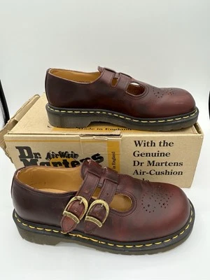 VINTAGE Burgundy Dr Martens 8065 Mary Janes Shoes Made In England UK6 US8 Box! - Image 1 of 4