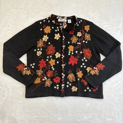 Винтажный осенний вышитый кардиган с застежкой из кленового листа All Points M - Изображение 1 из 4