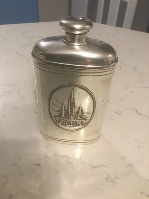 A BEAUTIFUL RARE LOURDES, VINTAGE SILVER PLATED HIP FLASK CIRCA-1950. - Image 1 of 4