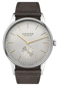 NOMOS Glashutte Orion 38 Manual Wind Silver Dial Gray Leather Mens Watch 378 - Picture 1 of 4
