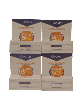 4x Clearasil Stubborn Acne Control 5 IN 1 Spot Treatment Cream 1 OZ.Ea. 06/2026+ - Image 1 of 3