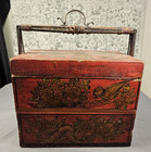 Antique Chinese wood lacquered 3 Tiered wedding basket