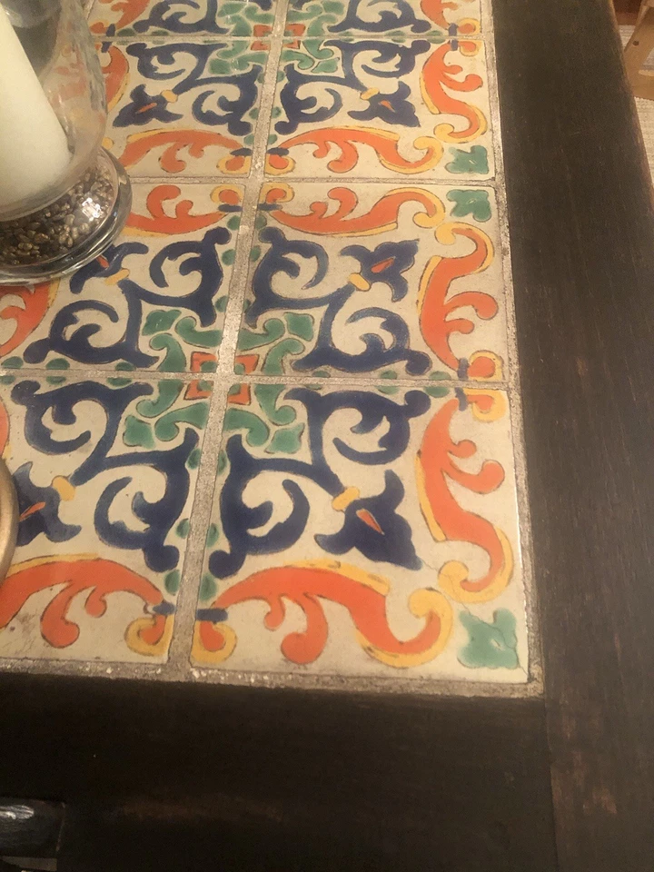 Original Monterey Furniture  “Buffet” “16Tile Top” Iron Trim Dark Wood Finish  - Image 1 of 4