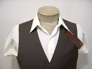 Perry Ellis Mens Coat Dress Vest M Pinstripe Chocolate Grey 5 Button Pocket $70 - Picture 1 of 8