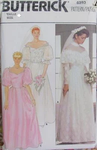 VTG Butterick 6393 Womens 10 Wedding Gown Bridesmaid Dress Pattern Boho UNCUT - Imagen 1 de 2