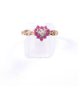 Ruby and Diamond Ring 9 carat gold cluster design size T Celtic scroll shoulder - Picture 1 of 11