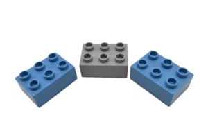 Lego Duplo Bricks Blocks 2 Blue 1 Gray 3x2 Lot of 3 Replacements Building - Picture 1 of 3