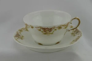 Theodore Haviland Limoges Flat Cup Saucer Brown Scrolls Green Flowers - Picture 1 of 6