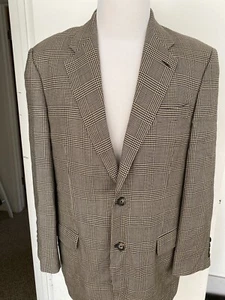 John W. Nordstrom Signature Silk/Wool Tan Plaid 2 Button Sport Coat-44L - Picture 1 of 8
