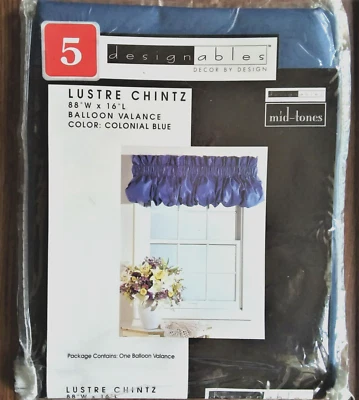 Curtain Valance VTG Designables Luster Chintz Balloon Colonial Blue 88 X 16 NEW - Image 1 of 3