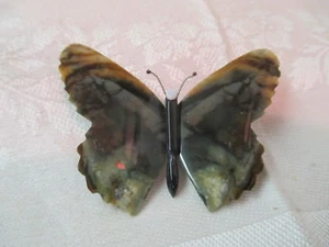 Vintage 1964 Sterling & Agate Butterfly Brooch Pin Opal Head signed R.A. Karr - Picture 1 of 3