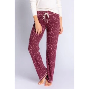 PJ Salvage Womens My Friend Spot Spots Pajama Lounge Pants Burgundy S - Picture 1 of 5