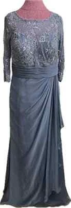 Montage By Mon Cheri Blue Long Dress Beaded Lace Size 14 Retail $499 - Picture 1 of 7
