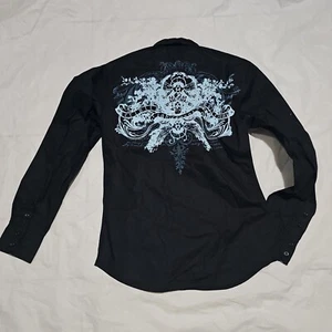 NEU G BY GUESS SCHWARZES HEMD MIT KNÖPFEN VERZIERT S SMALL - Bild 1 von 4