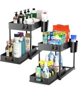 2 Pack Over,Under Sink Organizer,2 Tier Bathroom Cabinet Organizers and Storage - Picture 1 of 5