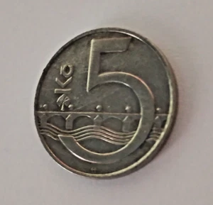 5 Korun Kc coin Czech Republic 1994 cancelled currency beautiful large coin - Picture 1 of 6
