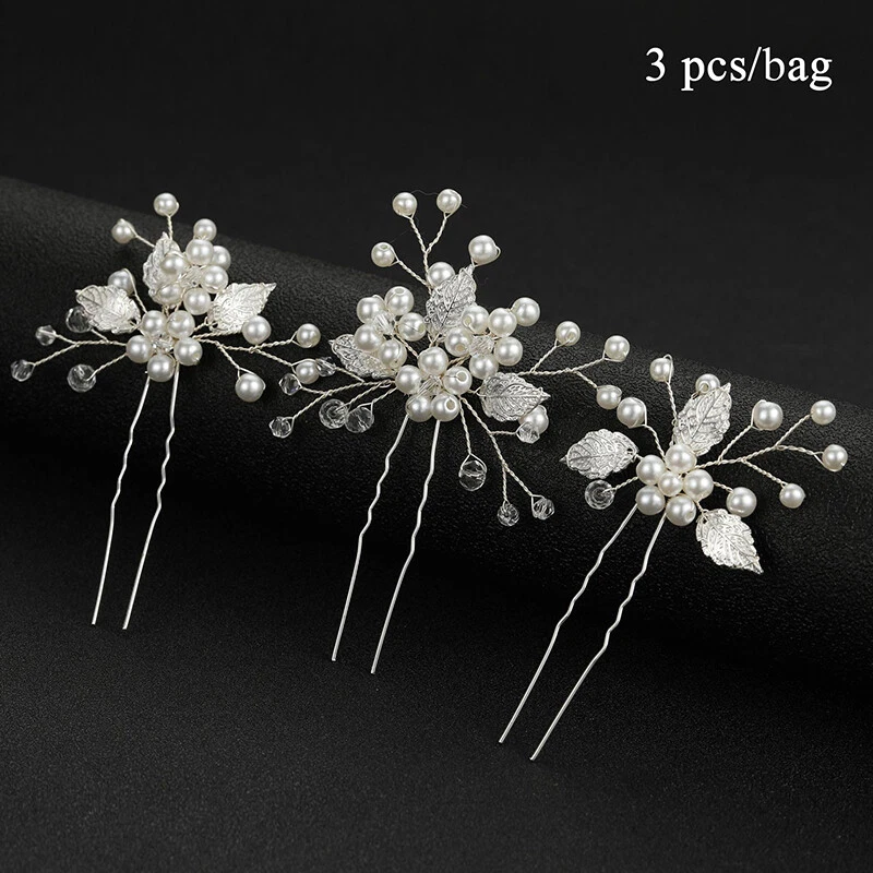 Women Pearl Rhinestone Crystal Bridal Hair Comb Hair Clips Hair Pins Headpiece - Image 1 of 4